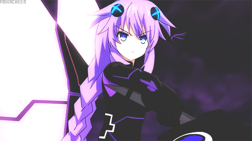 1girl animated animated_gif ass bodysuit breasts choujigen_game_neptune cleavage elbow_gloves gloves leotard long_hair matching_hair/eyes neptune_(choujigen_game_neptune) neptune_(series) purple_hair purple_heart solo sword twin_braids violet_eyes weapon