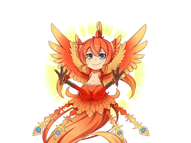 1girl bird blue_eyes female gradient gradient_background harpy jingai_modoki mon-musu_quest! mon-musu_quest:_paradox monster_girl navel phoenix smile solo wings