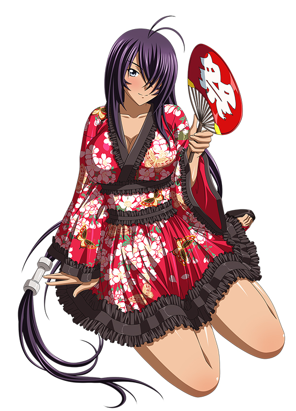 00s 1girl blue_eyes blush breasts female ikkitousen japanese_clothes kan'u_unchou large_breasts long_hair official_art purple_hair simple_background smile solo yukata