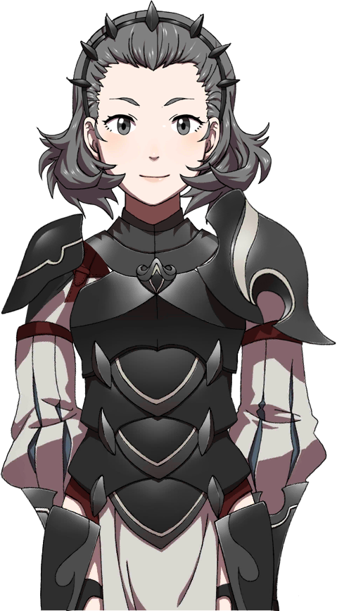1girl armor fire_emblem fire_emblem_if grey_hair looking_at_viewer official_art short_hair simple_background smile solo sophie_(fire_emblem_if) upper_body