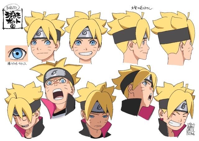 ahoge angry blonde_hair blue_eyes boruto:_the_movie character_sheet expression_sheet forehead_protector grin jacket naruto official_art pout simple_background smile spiky_hair uzumaki_boruto whiskers