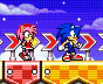 00s 1boy 1girl 2004 amy_rose animal animated animated_gif blue_hair blue_sky boots clouds dress gloves green_eyes heart looking_down lying no_humans pink_hair sega shoes sign sky sonic sonic_advance_3 sonic_the_hedgehog waiting white_gloves