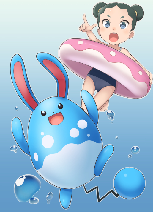 10s 1girl azumarill blue_eyes child creatures_(company) double_bun game_freak gen_2_pokemon gradient gradient_background innertube nintendo npc_trainer pokemon pokemon_(game) pokemon_oras rabbit school_swimsuit swimsuit tsuchifumazu tuber_(pokemon) tuber_(pokemon)_(female)