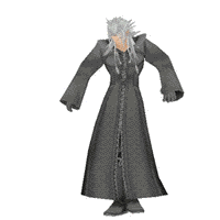 00s 10s 1boy 2005 2007 2014 animated animated_gif attack boots cloak coat dancing dark_skin disney gloves hood kingdom_hearts kingdom_hearts_ii long_hair male_focus moving organization_xiii solo square_enix white_background white_hair xemnas zipper