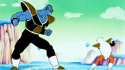 2boys 90s alien animated animated_gif armor blue_skin boots burter clouds dragon_ball dragonball_z ginyu_force jeice male_focus multiple_boys namek red_eyes red_skin rock_paper_scissors scouter size_difference white_hair