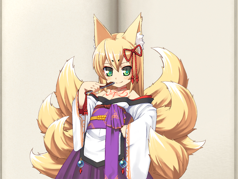 1girl animal_ears fox_ears gradient gradient_background japanese_clothes kimono mon-musu_quest! solo tamamo_(mon-musu_quest!)