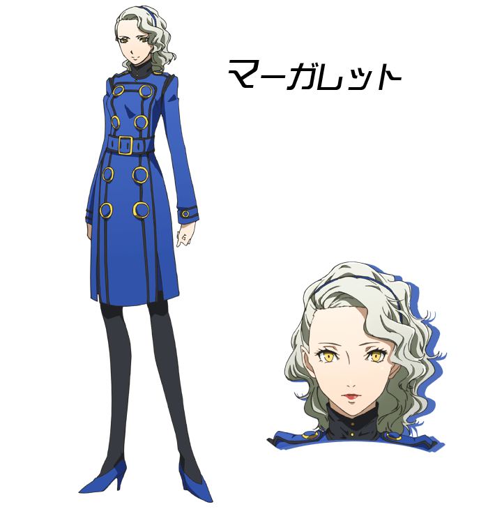1girl hairband high_heels lipstick looking_at_viewer makeup margaret official_art persona persona_4 simple_background solo white_hair yellow_eyes