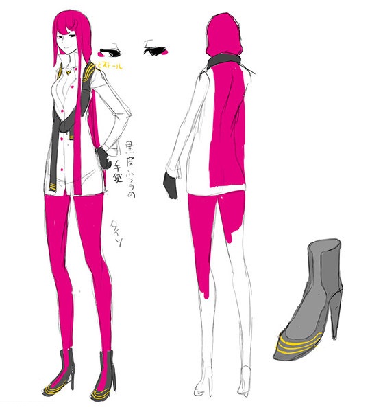1girl alternate_color boots breasts breasts_apart character_sheet collarbone concept_art digimon digimon_story:_cyber_sleuth female flat_color gloves high_heels jewelry kuremi_kyouko long_hair necklace no_bra safety_belt simple_background smile solo sunglasses sunglasses_on_head very_long_hair