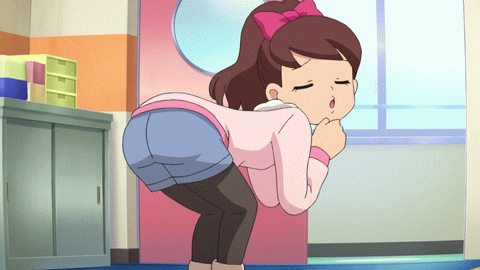 1girl animated animated_gif ass ass_shake brown_hair child closed_eyes female kodama_fumika loop lowres ponytail shorts solo youkai_watch