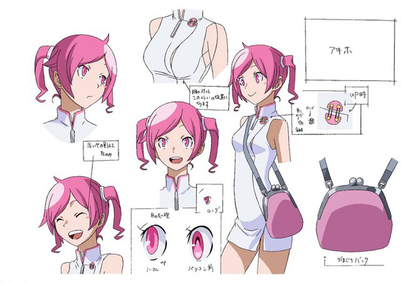 1girl bag bandai concept_art digimon digimon_world_re:digitize female happy official_art one_breast_out pink_eyes pink_hair rindou_akiho smile solo twintails