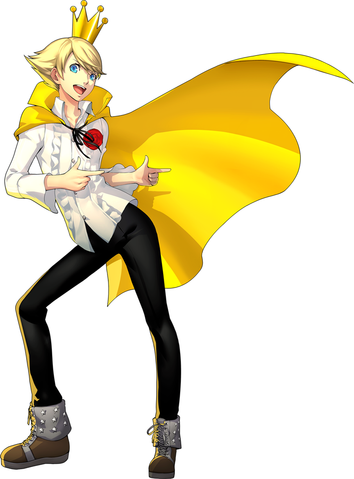 1boy alternate_form cape crown dancing kuma_(persona_4) male_focus official_art persona persona_4 persona_4:_dancing_all_night pointing short_hair simple_background solo