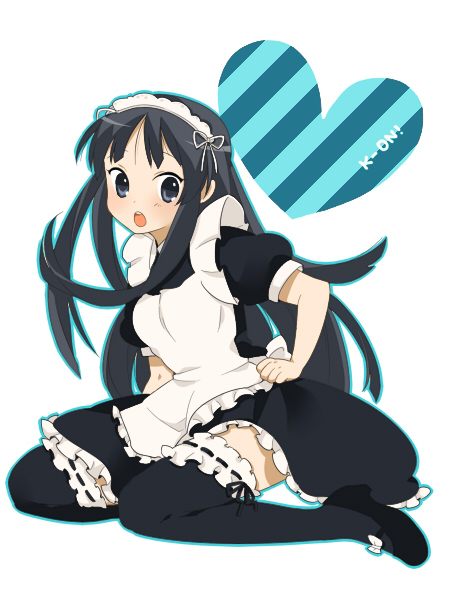 1girl akiyama_mio alternate_costume beniko black_eyes black_hair enmaided garters k-on! long_hair maid maid_headdress solo thigh-highs thighhighs