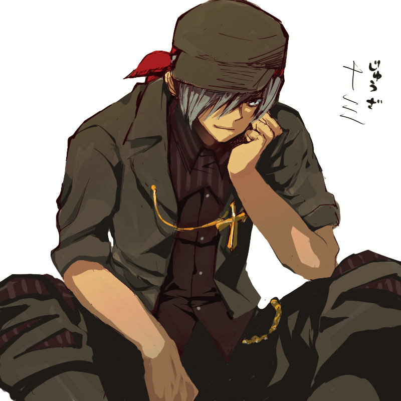 bad_id cap gm hat jacket male silver_hair umineko_no_naku_koro_ni