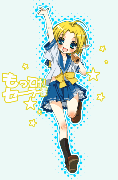 ahoge blonde_hair blue_eyes blush bob_cut chocolate_cornet crossdressing crossdressinging jumping laughing link lucky_star male miniskirt mitsubachi_koucha pleated_skirt pose ribbon school_uniform serafuku shoes short_hair skirt smile socks solo star the_legend_of_zelda trap wave