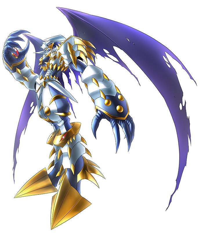 armor bandai digimon digimon_story:_cyber_sleuth dynasmon fangs full_armor horns monster no_humans official_art royal_knights simple_background solo white_armor wings yasuda_suzuhito