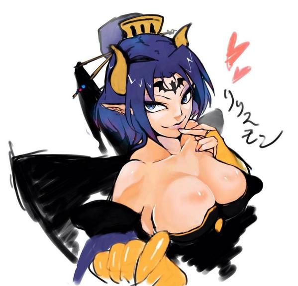 1girl artist_request bare_shoulders bat_(symbol) blue_eyes breasts bridal_gauntlets bustier claws cleavage demon_girl digimon eyeshadow facial_mark female hair_ornament heart large_breasts lilithmon lips lipstick looking_at_viewer looking_up makeup nail_polish pointy_ears purple_hair seven_great_demon_lords simple_background smile solo succubus tattoo white_background wings