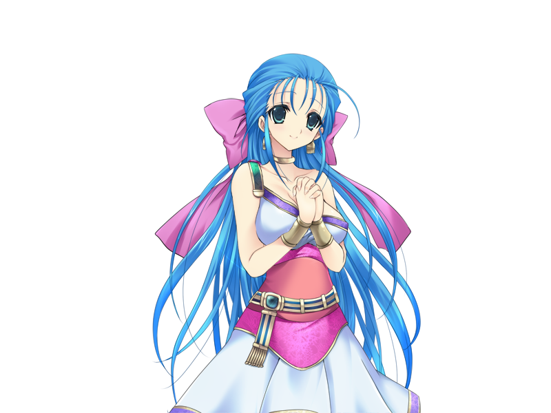 1girl blue_eyes blue_hair breasts cleavage collarbone dragon_quest dragon_quest_v dress earrings female flora hair_ribbon jewelry kumatora_tatsumi large_breasts legs long_hair looking_at_viewer ribbon simple_background smile solo standing thighs white_background