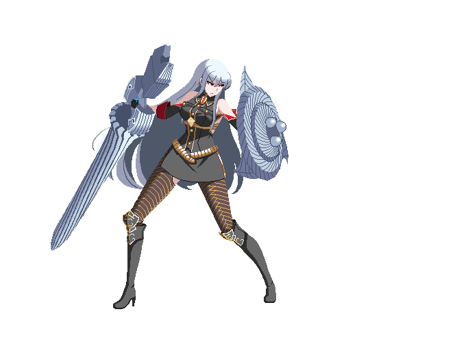 1girl animated animated_gif bouncing_breasts breasts dengeki_bunko_fighting_climax female gloves large_breasts long_hair military military_uniform red_eyes sega selvaria_bles senjou_no_valkyria silver_hair solo stomp uniform