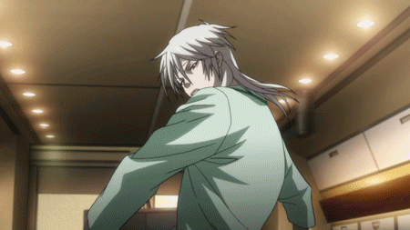 1boy 1girl animated animated_gif glasses lowres psycho-pass violence white_hair