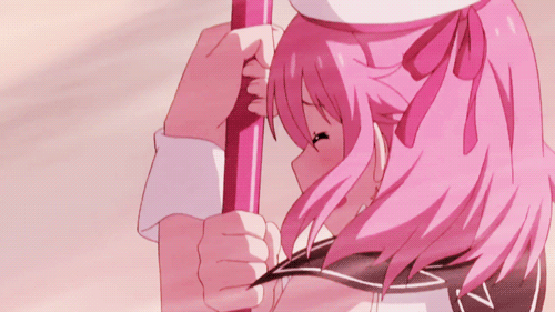 2girls animated animated_gif blush breasts closed_eyes hat houkago_no_pleiades magical_girl multiple_girls pink_hair spinning staff subaru_(houkago_no_pleiades) weapon