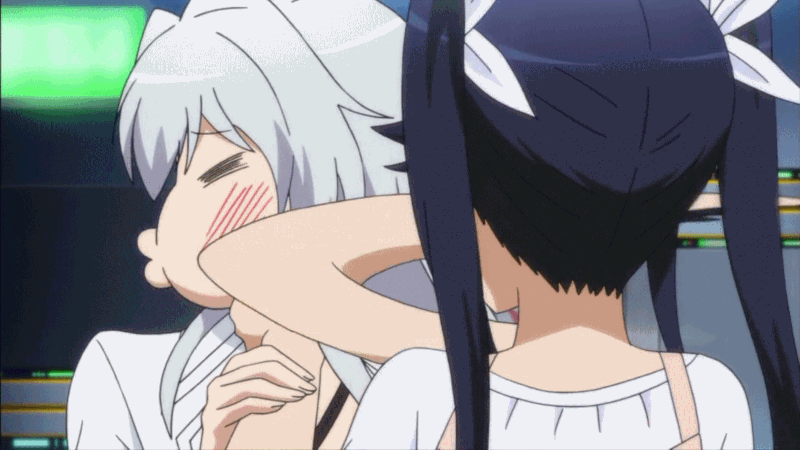 030 2girls animated animated_gif blue_hair bow bruise closed_eyes from_behind hair_bow hair_ornament indoors injury long_hair multiple_girls ore_twintail_ni_narimasu profile silver_hair slapping tsube_aika twintails twoearle violence