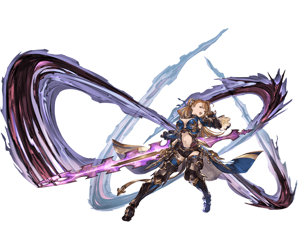 &gt;:o 1girl :o armor armored_boots asymmetrical_bangs bangs beatrix_(granblue_fantasy) belt bikini_armor black_boots black_shorts boots breasts brown_eyes brown_hair cleavage darkness full_body gauntlets granblue_fantasy hair_ornament holding holding_sword holding_weapon large_breasts long_hair minaba_hideo navel official_art open_mouth ponytail red_legwear short_shorts shorts simple_background solo standing sword thigh-highs thigh_boots transparent_background turtleneck weapon zettai_ryouiki