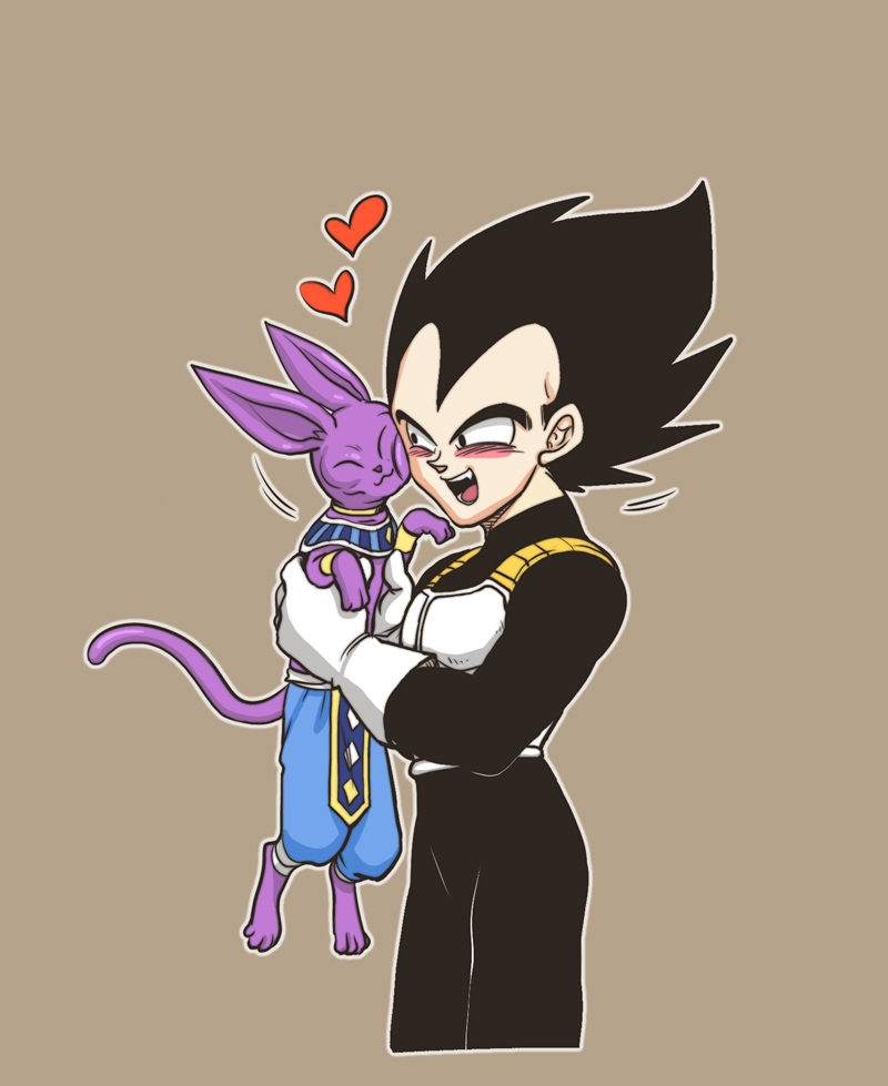 1boy ? armor cat cat_ears deity dragon_ball dragonball_z dragonball_z_battle_of_gods god_of_destruction_beerus male_focus monster purple_skin simple_background smile solo tail vegeta