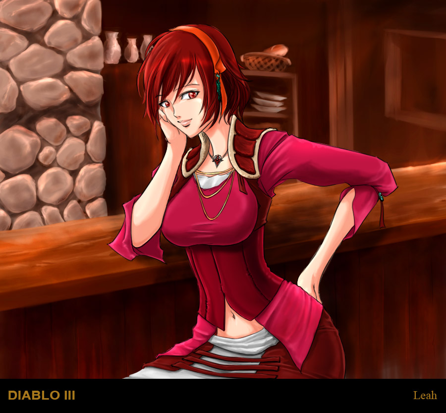 arcwind_black breasts diablo_3 hairband red_eyes redhead tavern