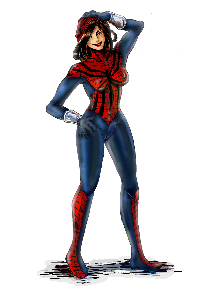 1girl artist_request female long_hair looking_at_viewer marvel mask mask_removed mayday_parker pixiv_manga_sample resized solo spider-girl spider-man_(series) superhero