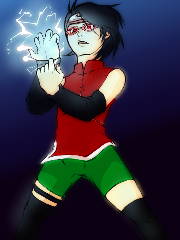 1girl artist_request gradient gradient_background naruto sharingan shounen_jump solo tagme uchiha_sarada