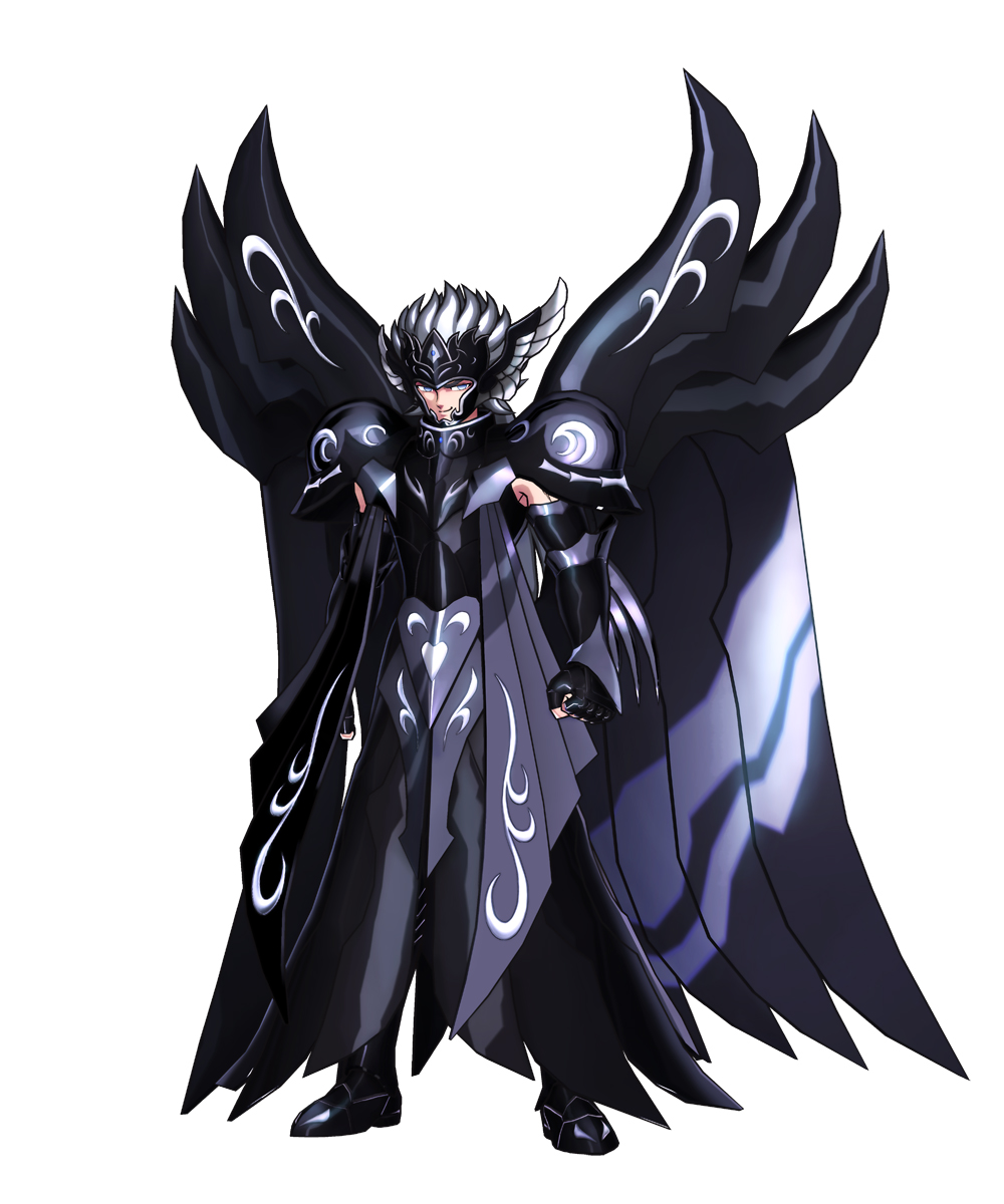 1boy armor deity full_armor gauntlets grey_eyes highres official_art official_artwork saint_seiya saint_seiya:_brave_soldiers short_hair shoulder_pads silver_hair smile solo thanatos_(saint_seiya) tiara wings