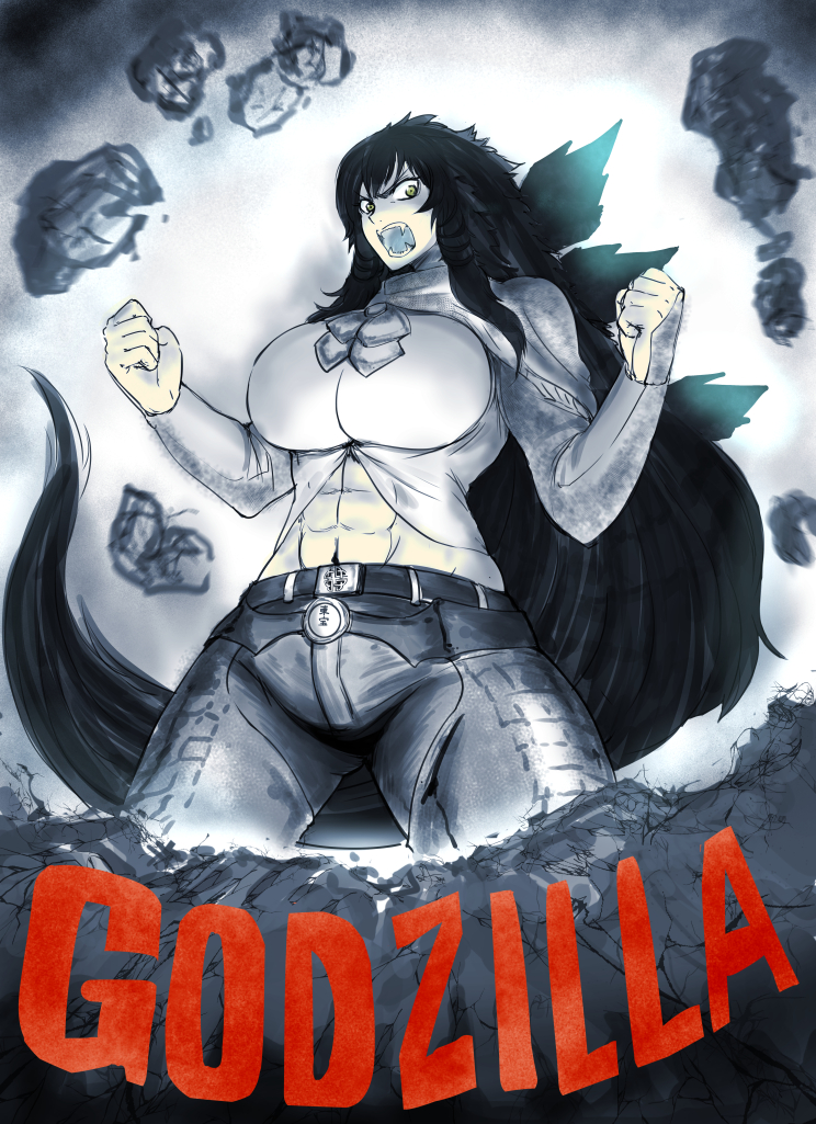 breasts giantess godzilla godzilla_(series) huge_breasts muscle personification roaring