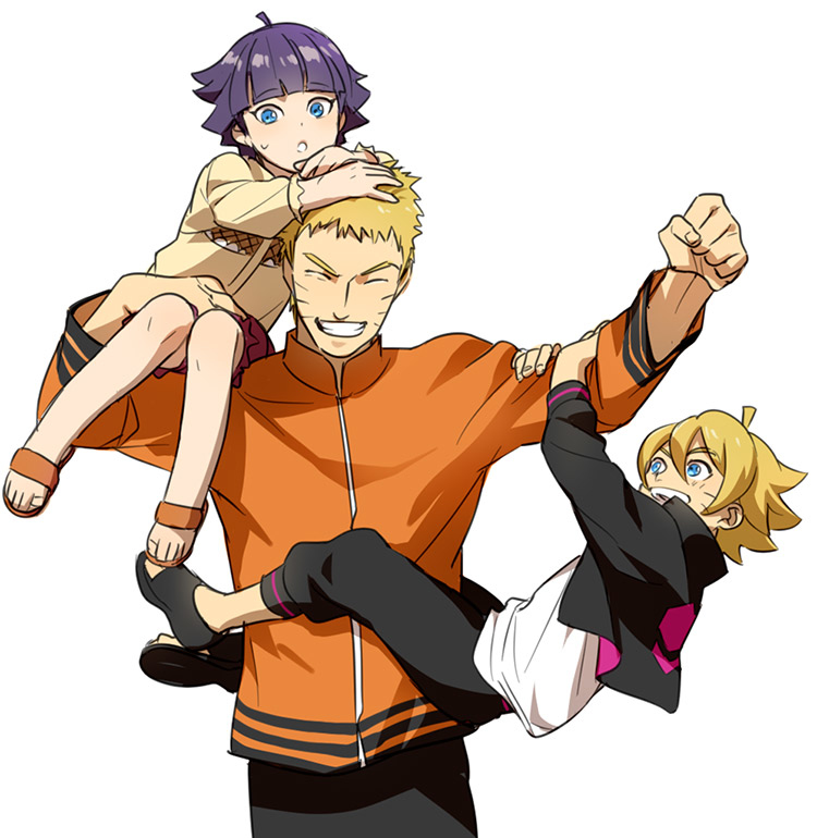 blonde_hair blue_eyes family father_and_daughter father_and_son naruto smile uzumaki_boruto uzumaki_himawari uzumaki_naruto