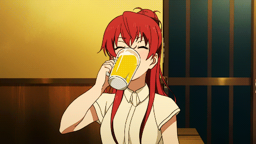 1girl alcohol animated animated_gif beer drinking drunk female redhead sakaki_shizuka shirobako solo