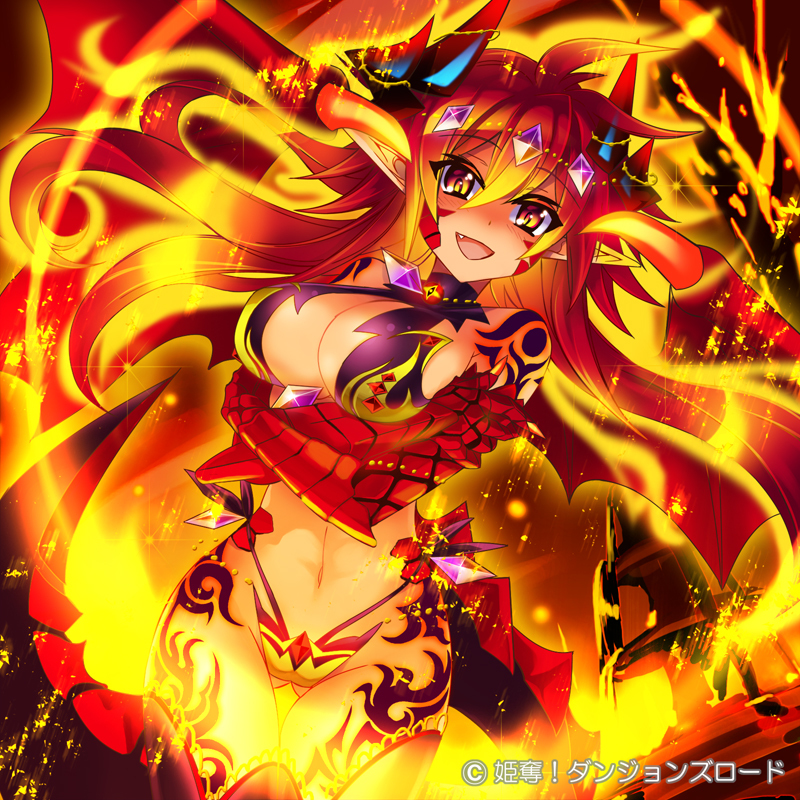 1girl armor breasts dragon_girl fang female fire large_breasts open_mouth pixiv_manga_sample ripodpotato solo