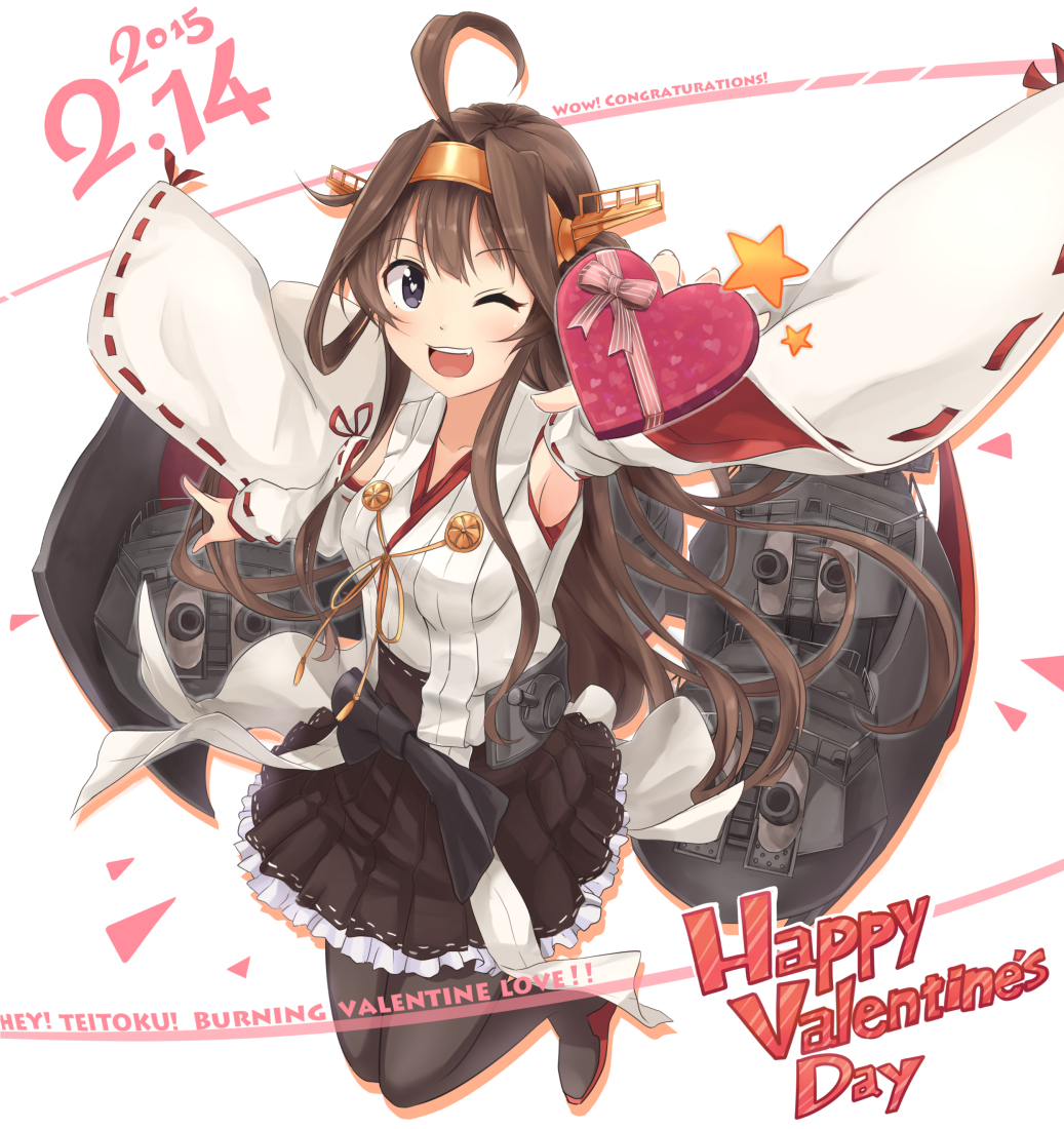10s 1girl 2015 ahoge brown_hair dated engrish female gift happy_valentine heart heart-shaped_box heart-shaped_pupils ido_(teketeke) kantai_collection kongou_(kantai_collection) long_hair looking_at_viewer open_mouth ranguage smile solo symbol-shaped_pupils text valentine wink