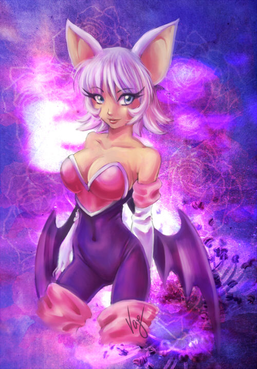 1girl bat_ears bat_wings blue_eyes breasts cleavage eyelashes large_breasts personification rouge_the_bat sega short_hair solo sonic_the_hedgehog wings