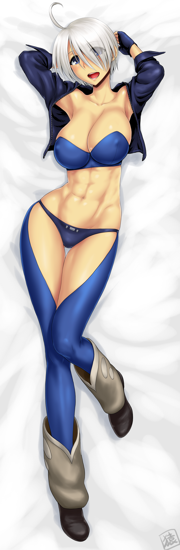 1girl angel_(kof) breasts female jacket king_of_fighters large_breasts navel short_hair solo white_hair