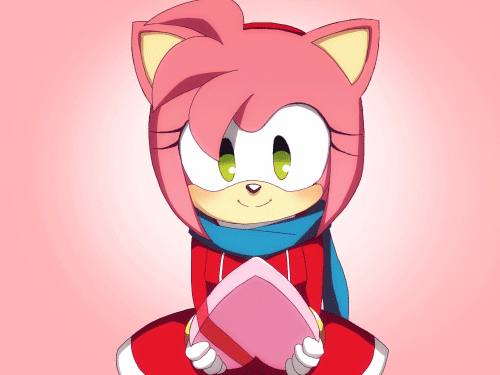 1girl amy_rose animated animated_gif artist_request candy closed_eyes dress green_eyes happy headband heart open_mouth pink_hair pov scarf sega short_hair smile solo sonic_the_hedgehog valentine