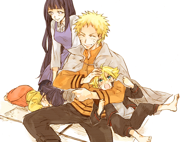 2boys 2girls ahoge barefoot blonde_hair cloak family hime_cut hyuuga_hinata multiple_boys multiple_girls nakatsun naruto purple_hair spiky_hair uzumaki_boruto uzumaki_himawari uzumaki_naruto whiskers