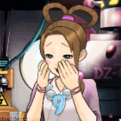 1girl 3d animated animated_gif ayasato_harumi brown_hair closed_eyes gyakuten_saiban hands_on_own_face looking_at_viewer lowres