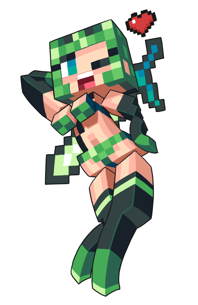 &lt;3 1girl bikini blue_eyes gashi-gashi heart looking_at_viewer minecraft one_eye_closed swimsuit sword wink