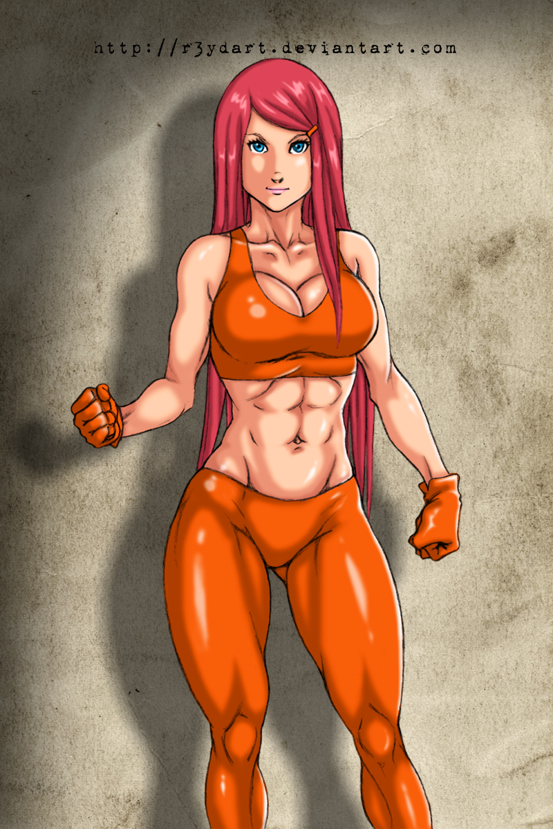 1girl abs breasts long_hair muscle naruto naruto_shippuuden r3ydart redhead solo uzumaki_kushina