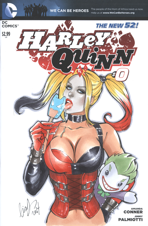 1girl batman_(series) breasts character_doll cleavage dc_comics elias_chatzoudis harley_quinn looking_at_viewer multicolored_hair sexually_suggestive the_joker twintails