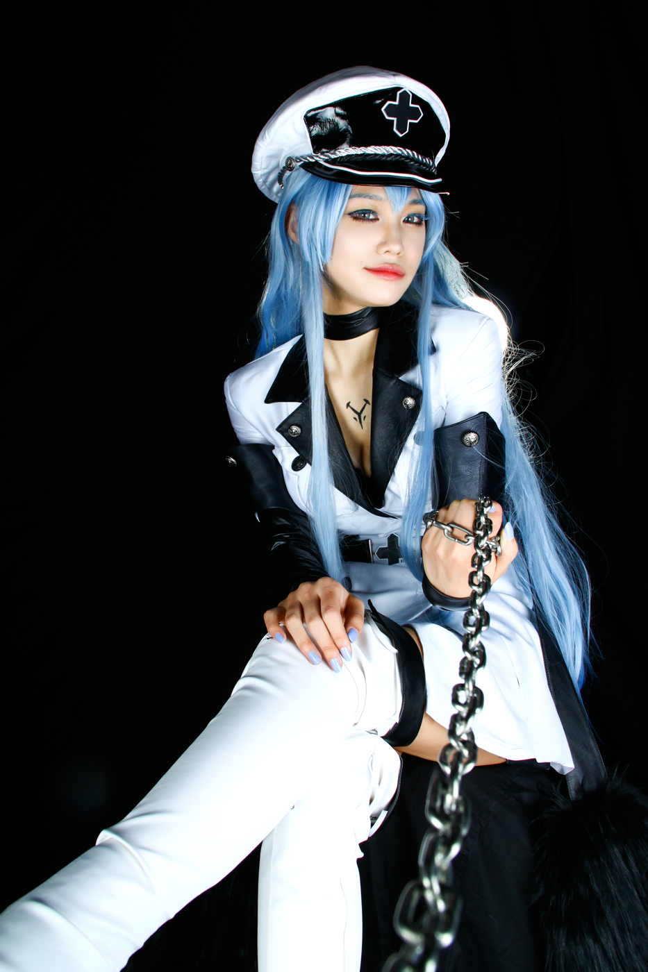 1girl akame_ga_kill! blue_hair breasts cosplay esdeath photo