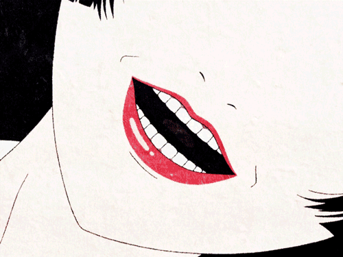 1girl animated animated_gif creepy face mononoke mouth smile solo teeth