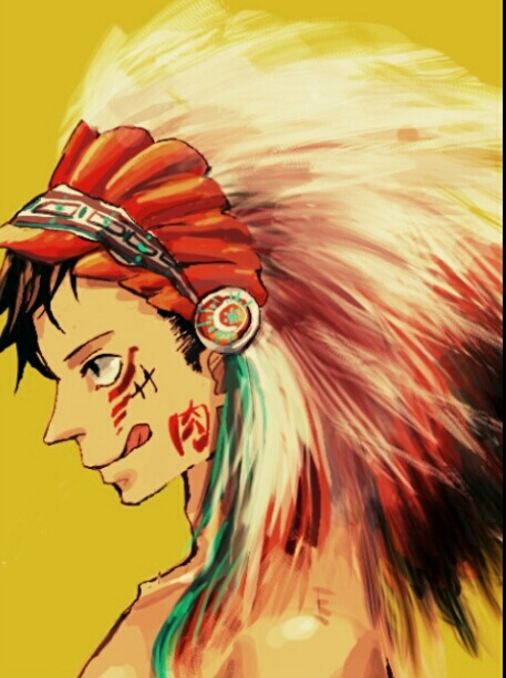 1boy feathers headdress male_focus monkey_d_luffy one_piece solo tongue