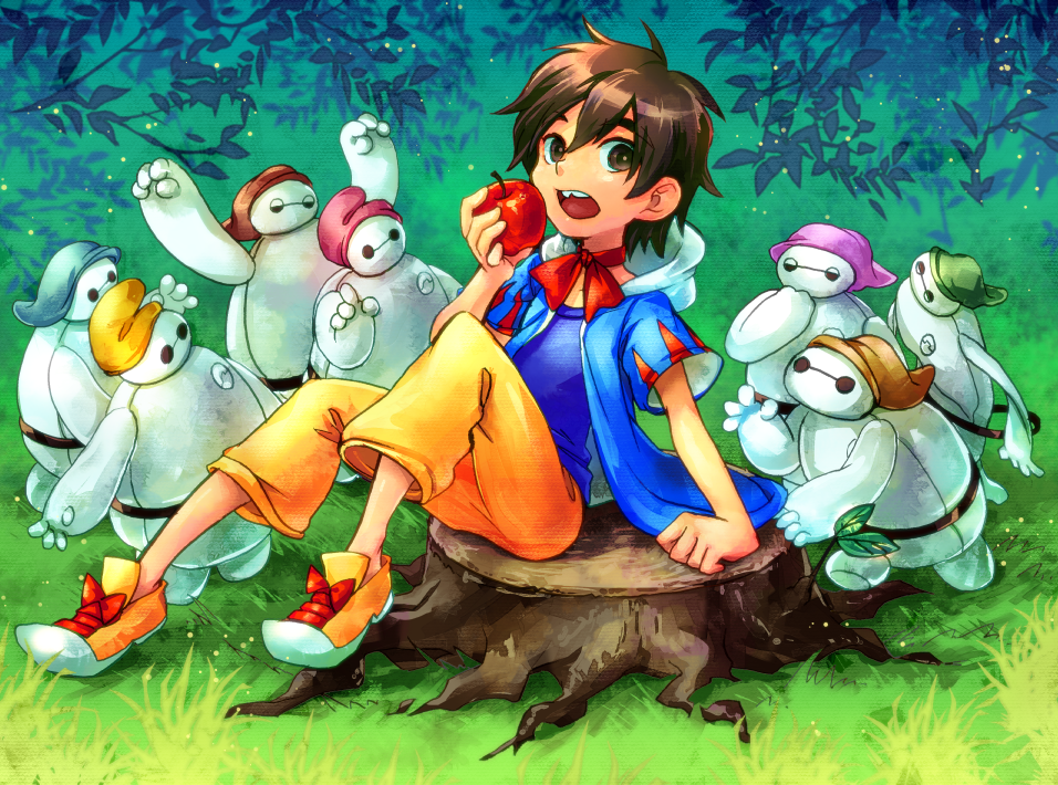 1boy apple baymax big_hero_6 cosplay disney food fruit hiro_hamada robot snow_white snow_white_(cosplay) snow_white_and_the_seven_dwarfs