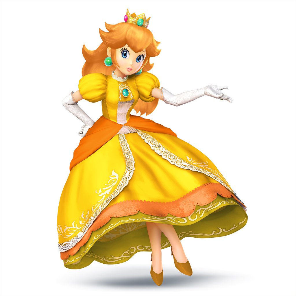 1girl blue_eyes brown_hair crown earrings gloves jewelry lips looking_at_viewer super_mario_bros. official_art photoshop princess_peach super_mario_bros. super_smash_bros.