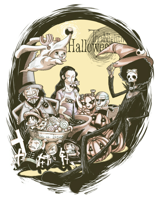 2girls 6+boys brook candy franky halloween monkey_d_luffy multiple_boys multiple_girls nami_(one_piece) nico_robin one_piece roronoa_zoro sanji the_nightmare_before_christmas tony_tony_chopper